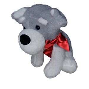 Yangzhou Terrier Dog 12 inch Plush Gray White Puppy Red Bow Stuffed Animal Toy